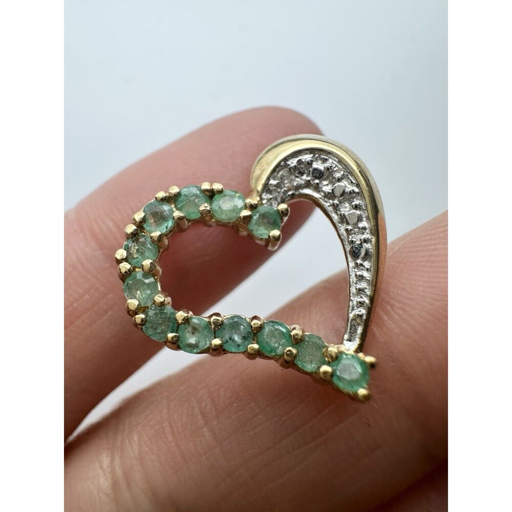 Ross Simons Sterling Silver Gold Vermeil Emerald Diamond Heart Pendant